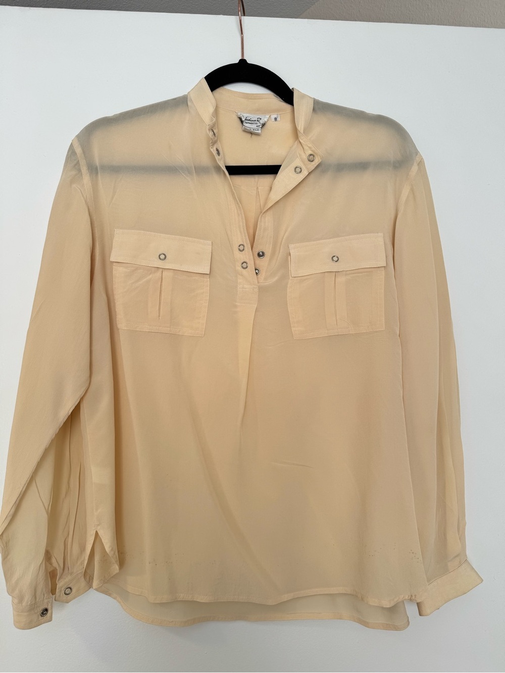 Dior Cream Long-Sleeve Snap-Front Blouse